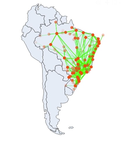 Connection Map Depicting Flights between Cities of Brazil