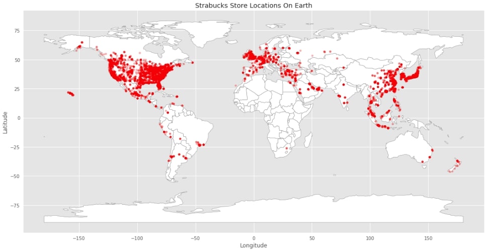 Strabucks Store Locations On Earth Scatter Map
