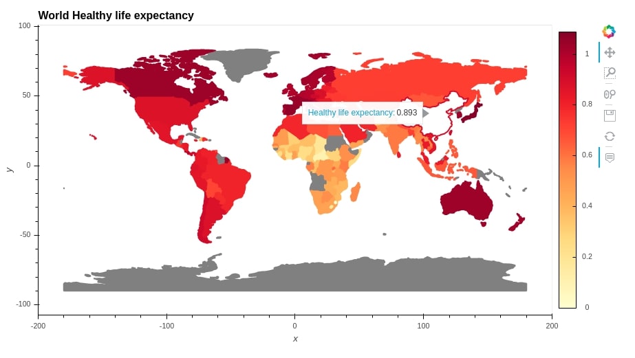 Hvplot World Healthy Life Expectancy Choropleth Map